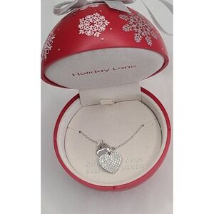 Holiday Lane Women's Sterling Silver Double Heart Cubic Zirconia Necklace